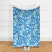retro vintage floral jumbo wallpaper turquoise blue by Pippa Shaw