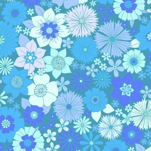 retro vintage floral jumbo wallpaper turquoise blue by Pippa Shaw