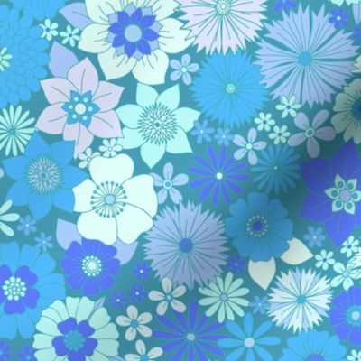 retro vintage floral large wallpaper turquoise blue by Pippa Shaw