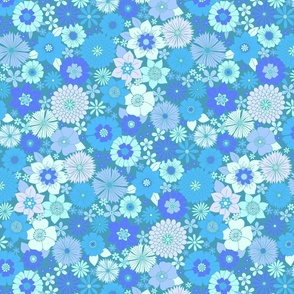 retro vintage floral large wallpaper turquoise blue by Pippa Shaw