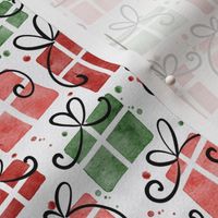 xmas gift micro scale - watercolor red and green gift box - christmas wallpaper and fabric