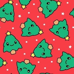 Kawaii Christmas Trees - red - LAD23