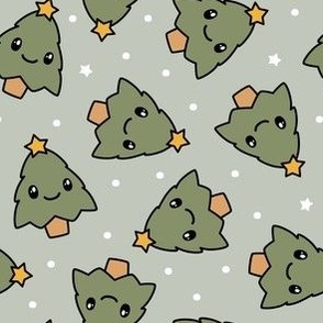 Kawaii Christmas Trees - sage - LAD23