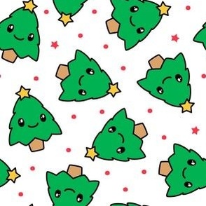 Kawaii Christmas Trees - white/red - LAD23