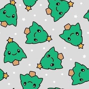 Kawaii Christmas Trees - grey - LAD23