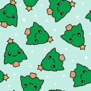 Kawaii Christmas Trees - mint - LAD23