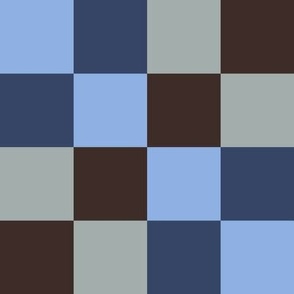 LDND - Maximalist Autumn Checks in Blue, Brown and Gray - 2-inch checks on fabric - 2.5 inch checks on wallpaper