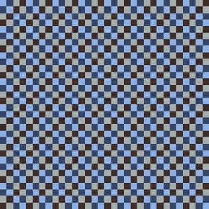 LDND - Maximalist  Autumn Checks in Blue, Brown and Gray - 1/4 inch checks on fabric - 1/2 inch on wallpaper