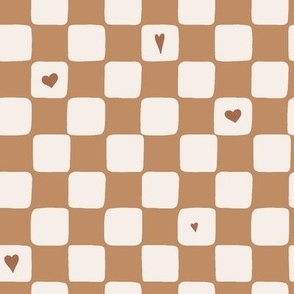 Checkerboard Love with Hearts in Mocha Brown