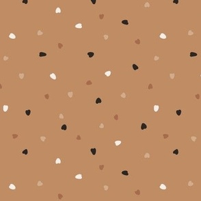 Tiny Multi Tossed Hearts in Neutral Earth Tones on Mocha Brown