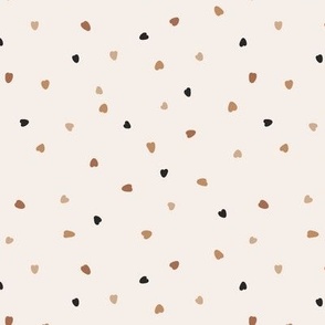 Tiny Multi Tossed Hearts in Neutral Earth Tones on Beige