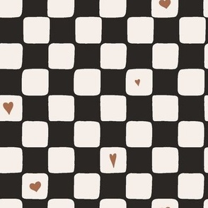 Checkerboard Love with Hearts in Black and White