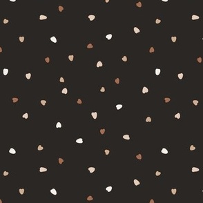 Tiny Multi Tossed Hearts in Neutral Earth Tones on Midnight Charcoal Black