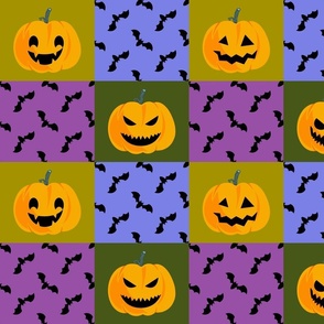 Eerie Pumpkins and Bats: Checkered Halloween (Large)