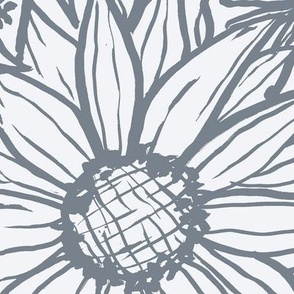 xl-Hand drawn sunflowers and daisies - Slate Gray on Anti-Flash White Pantone Harmony