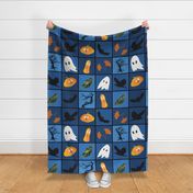 Patchwork Pattern for Halloween / Cheater Quilt on shades of blue - large scale