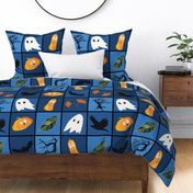 Patchwork Pattern for Halloween / Cheater Quilt on shades of blue - large scale