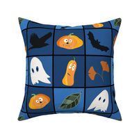 Patchwork Pattern for Halloween / Cheater Quilt on shades of blue - medium scale