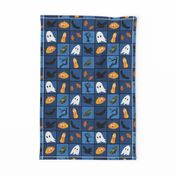 Patchwork Pattern for Halloween / Cheater Quilt on shades of blue - small scale