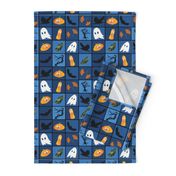 Patchwork Pattern for Halloween / Cheater Quilt on shades of blue - small scale