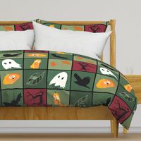 Patchwork Pattern for Halloween / Cheater Quilt on shades of green - large scale