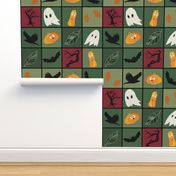 Patchwork Pattern for Halloween / Cheater Quilt on shades of green - large scale