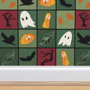 Patchwork Pattern for Halloween / Cheater Quilt on shades of green - large scale