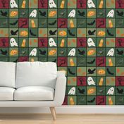 Patchwork Pattern for Halloween / Cheater Quilt on shades of green - large scale