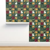 Patchwork Pattern for Halloween / Cheater Quilt on shades of green - medium scale