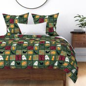 Patchwork Pattern for Halloween / Cheater Quilt on shades of green - medium scale