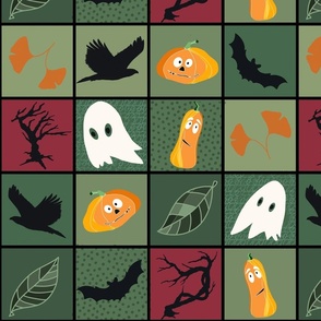 Patchwork Pattern for Halloween / Cheater Quilt on shades of green - medium scale