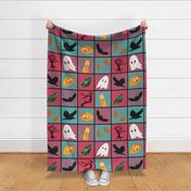 Patchwork Pattern for Halloween / Cheater Quilt on mint and pink - large scale