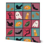 Patchwork Pattern for Halloween / Cheater Quilt on mint and pink - large scale