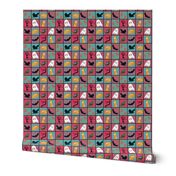 Patchwork Pattern for Halloween / Cheater Quilt on mint and pink - small scale