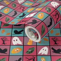 Patchwork Pattern for Halloween / Cheater Quilt on mint and pink - small scale