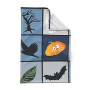 Patchwork Pattern for Halloween / Cheater Quilt on shades of light blue - large scale