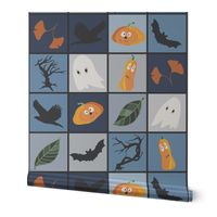 Patchwork Pattern for Halloween / Cheater Quilt on shades of light blue - large scale