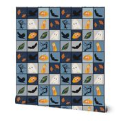 Patchwork Pattern for Halloween / Cheater Quilt on shades of light blue - medium scale