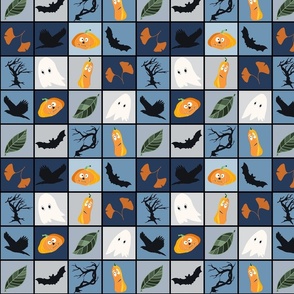 Patchwork Pattern for Halloween / Cheater Quilt on shades of light blue - small scale
