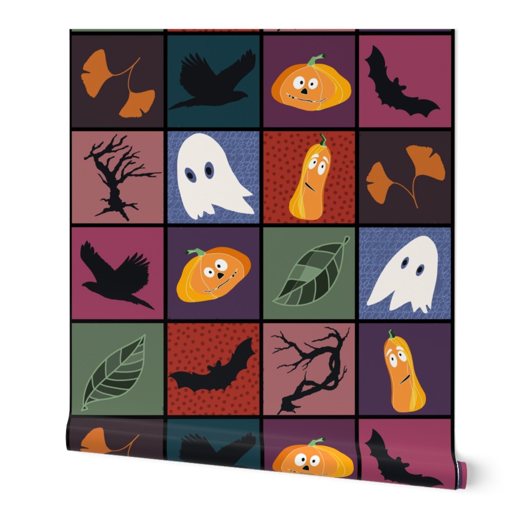 Patchwork Pattern for Halloween / Cheater Quilt on purple and more colors - large scale