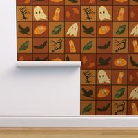 Patchwork Pattern for Halloween / Cheater Quilt on shades of orange brown - large scale
