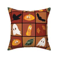 Patchwork Pattern for Halloween / Cheater Quilt on shades of orange brown - medium scale