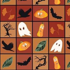Patchwork Pattern for Halloween / Cheater Quilt on shades of orange brown - medium scale