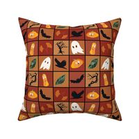 Patchwork Pattern for Halloween / Cheater Quilt on shades of orange brown - small scale