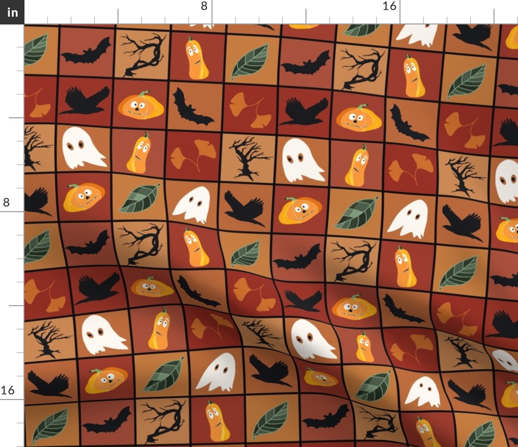 Patchwork Pattern for Halloween / Cheater Quilt on shades of orange brown - small scale