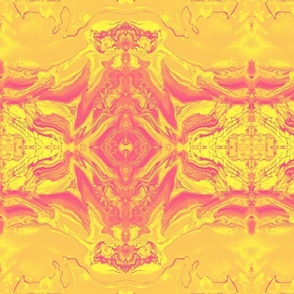 Yellow Pink Abstract Marbled Acrylic Pour on Canvas Pattern