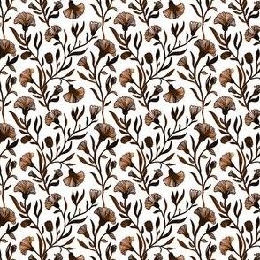 Extra small - Brown and white Watercolor floral - Monochrome vintage Chinoiserie china inspired trailing Flowers