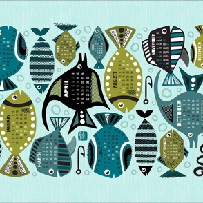 Deep Sea Fishing 2024 Calendar Mid Century Modern Fish Tea Towel Wall Hanging