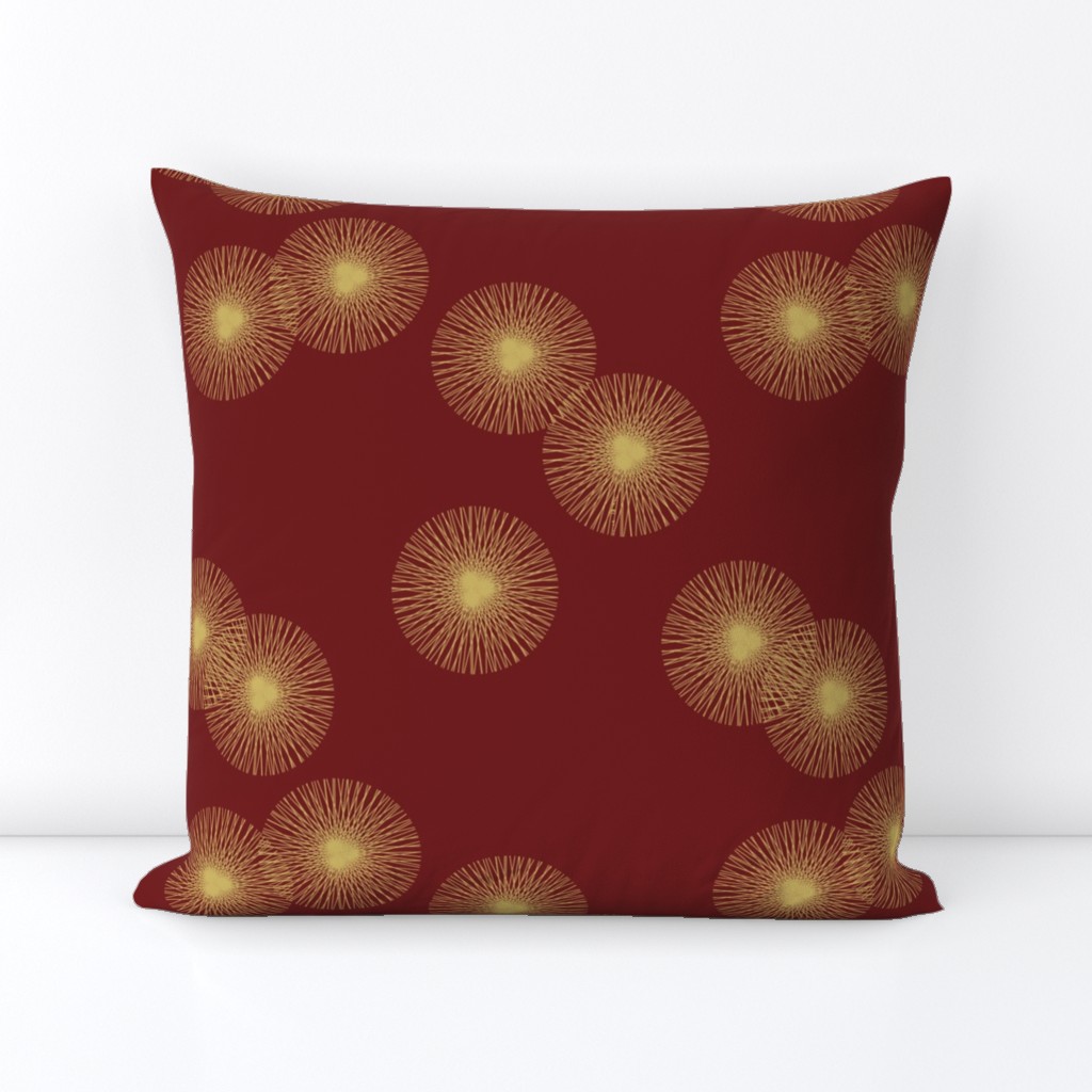 Floating Bursts // Gold on Deep Red // Large