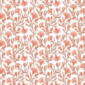 Extra Small - Peach and white Watercolor floral - Monochrome vintage Chinoiserie china inspired trailing Flowers